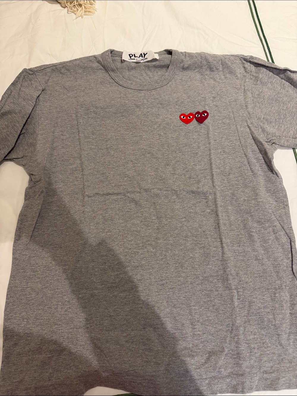 Comme des Garçons PLAY Grey Tee with Double Red Heart Logo